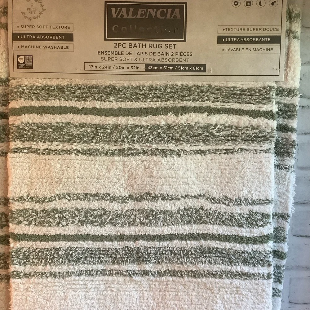 VALENCIA COLLECTION 2 Pc Striped Bath Rug Set - Sea Spray